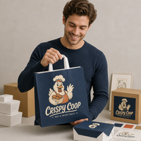 Sacs en papier bleu marine personnalisés avec poignées plates pour poulet frit, restauration rapide, vente à emporter, emballage assorti pour boîtes à poulet, approvisionnement en gros