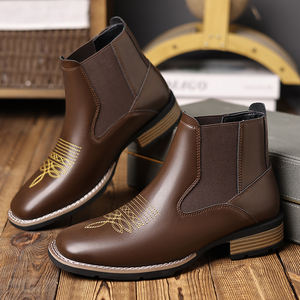 Unisex Cowboy Boots Comfortable Pull on Zipper Chunky <b>Heel</b> Pointed Toe Western Cowboy <b>Men</b> Boots Party Wearing Ankle Boots - Product Image 2