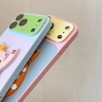 Coque de téléphone portable tendance avec motif animaux amusants et bandes néon, support intégré, pour iPhone 17 16 15 14 Pro Max, motif chien de dessin animé mignon, coque arrière avec support