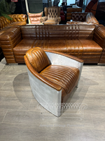 Fauteuil en cuir style aviation pour espace homme industriel, chaise d'aviateur rétro en cuir pleine fleur huilé pour bar, café et espace homme