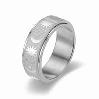 Bague rotative en acier inoxydable motif étoiles et lune, anti-stress, spinner métallique pour soulager l'anxiété, anillos rotatifs