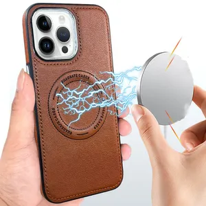 Luxe Magnetisch Pu Leer Voor Iphone 15 Mobiele Telefoon Hoes Schokbestendig Draadloos Opladen Dun Voor Iphone 11 12 13 14 Pro Max