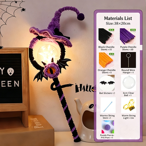Kit de Bricolage Baguette Magique Lumineuse Sorcière en Chenille – Kit d'Artisanat Fait Main pour Halloween – Cadeau Surprise de Fêtes pour les Amateurs de Loisirs Créatifs - Product Image 2