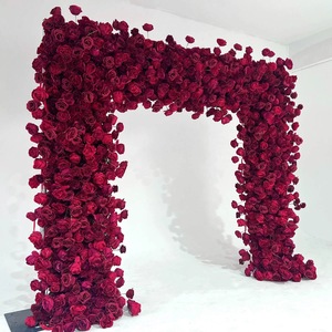 Arche carrée de fleurs artificielles, toile de fond rose en soie, arche de fleurs en soie, décoration d'arche de mariage en roses - Product Image 3