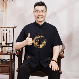 Vêtements d'été Hanfu à manches courtes pour couples, vêtements d'été pour couples d'âge moyen et âgés, costume ethnique de style <span class=keywords><strong>chinois</strong></span>, vêtements d'été - Product Image 3