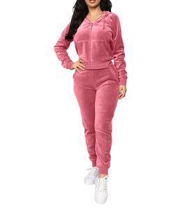 Venta al por mayor de mujeres logotipo personalizado de cuello sólido pulóver sudadera Jogging Suit Fitness Set chándal Streetwear moda 100% algodón - Product Image 6
