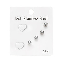 NYY Set 3 Anting Stud Kecil dari Baja Tahan Karat Bentuk Hati, Salib, Kupu-kupu, Bulan dengan Rhinestone untuk Pria Wanita Perhiasan Fashion
