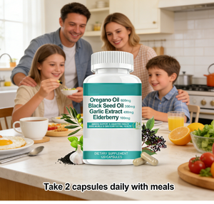 Capsules d'huile d'origan biologique avec huile de nigelle, <span class=keywords><strong>ail</strong></span> et sureau - Compléments alimentaires à base de plantes pour la protection antioxydante et le soutien immunitaire - Product Image 3