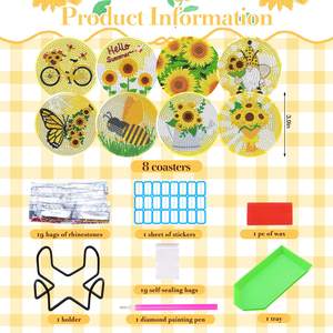 ที่รองแก้วจิตรกรรม 8 ชิ้นพร้อมผู้ถือ,เริ่มต้น DIY 5D เพชรชุดศิลปะที่รองแก้วจิตรกรรมเพชร - Product Image 4