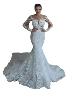 New Fashion Hot Sale Vestido Bridal Tulle Mariage Fishtail Long Sleeve Mermaid Wedding Dresses