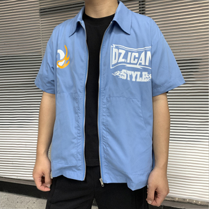 T-shirt décontracté pour homme en coton tricoté à col revers, coupe ample, avec fermeture éclair, logo personnalisé, manches courtes, streetwear, oversize, fermeture éclair intégrale, grammage lourd - Product Image 4