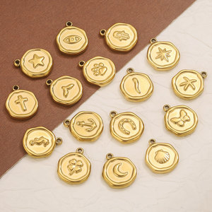 Stainless Steel <b>Wax</b> <b>Seal</b> Charm Round Clover Heart Butterfly Cross Pendant in Bag for DIY Necklace Bracelet Jewelry Making - Product Image 2