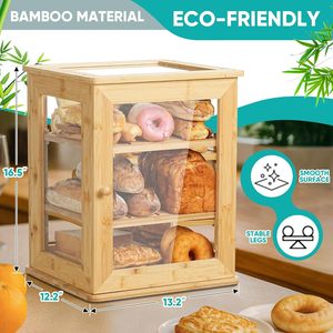 Boîte à pain en bambou Zhenyuan 5 lbs, trois niveaux, conteneur de rangement réglable pour comptoir de cuisine, présentoir alimentaire pour boulangerie - Product Image 3