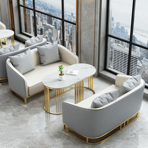 Hotel Sofa Set With Table And Chairs Fabric Metal <b>Frame</b> Durable For Reception Area - Product Image 2