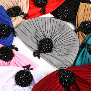 HZM-24182 femmes à volants Turban chapeau paillettes plissé Stretch tête enveloppe <span class=keywords><strong>chimio</strong></span> casquette <span class=keywords><strong>Bonnet</strong></span> avec broche pendentif - Product Image 4
