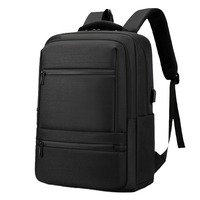 Sac à dos pour ordinateur portable étudiant, tendance et durable, en tissu Oxford noir imperméable, avec port USB et sangle à coussin d'air, unisexe - Grande Vente
