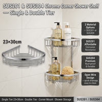Étagère d'angle de douche en acier inoxydable, simple ou double, panier triangulaire mural pour salle de bain avec crochets