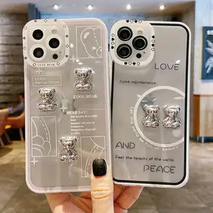 Wholesale Printing 3D Silver Bear Shockproof Clear TPU Phone Case For iphone X XS 11 12 13 14Pro Max Girl Mobile Phone Cover