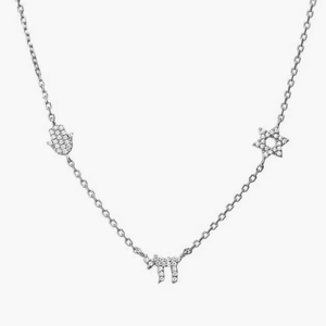 Collar con Colgante Chai Judío de Israel con Dije de Mano de Hamsa y Estrella de David en Plata de Ley 925 Bañada en Oro para Mujer - Product Image 2