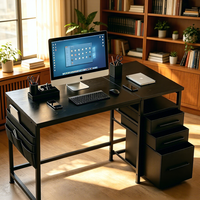 Bureau de jeu avec structure métallique, surface en bois, tiroirs de rangement multifonctionnels, étagères, design peu encombrant et réglable pour PC/ordinateur portable