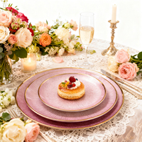Assiettes en verre émaillé écologiques motif rayons de soleil rose poudré avec bord doré pour brunch quotidien et repas à la maison