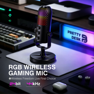 Nouveau microphone USB sans fil RGB pour jeux SU1T, microphone à condensateur 24 bits/44 kHz, 7 couleurs de lumière, boutons de <span class=keywords><strong>volume</strong></span>/moniteur/écho, réduction du bruit - Product Image 2