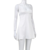 Nouvelle Tendance 2026 : Robe Mini en Dentelle et Satin Patchwork, Bretelles Fines, Dos Nu, Coupe Trapèze, Idéale pour l'Été – Vente Flash Dropshipping