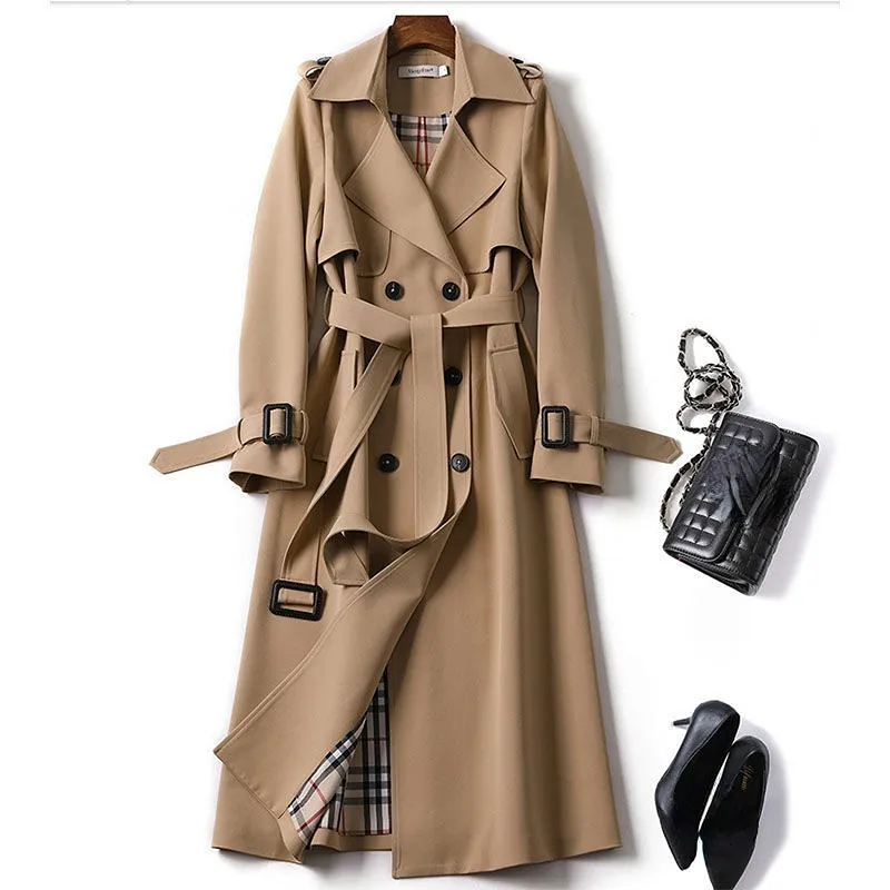 New Korean mid-length trench coat for women 2023 popular British over-the-knee overcoat for spring autumn