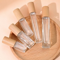 Flacons roll-on en verre dépoli transparent de 3 ml, 5 ml, 10 ml, 15 ml, vides, avec bouchon en bois, pour parfum et huiles essentielles