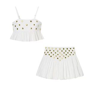 Conjunto de Falda y Top Halter Plisado de 2 Piezas para Mujer, Estilo Casual, Sólido, por Encima de la Rodilla, Vintage y Lindo - Product Image 3