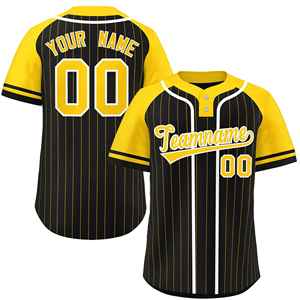 Camiseta de Softbol Personalizada con Rayas Blancas y Doradas, Mangas Raglán, Dos Botones, Auténtica y a la Moda - Product Image 1