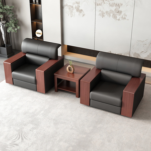 Canapé de bureau moderne de luxe en cuir avec prise de courant intégrée, bureau intelligent avec plateau rond, ensemble de canapés de direction en acier inoxydable - Product Image 4