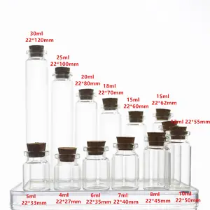 Großhandel Mini-Wunschflasche 5 ml 10 ml 15 ml 20 ml 25 ml Glasflaschen benutzerdefiniertes Logo klares Glas Streichholz-Aufbewahrungsgefäß mit Korkstopfen