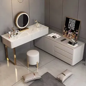 Tocador sencillo de madera blanca para dormitorio, mesa de maquillaje con almacenamiento de espejo de maquillaje para apartamento