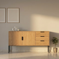 Buffet en bois de noyer à 2 portes et 3 tiroirs, pieds en métal noir, console moderne, meuble de rangement pour salon, vente en gros OEM