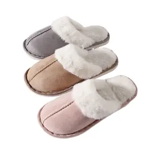 Kış sıcak satış klasik kabarık pamuk terlikler kadın Faux kürk rahat kapalı açık kaymaz sıcak çift slaytlar ayakkabı