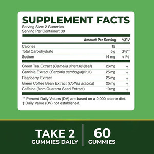 Gummies brûle-graisses au thé vert OEM pour la perte de poids, stimulant du métabolisme, coupe-faim, café vert, Garcinia Cambogia - Product Image 2