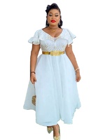 Robe de soirée de luxe pour femme musulmane africaine 2026, blanche, ornée de diamants, avec ceinture dorée, manches courtes, pour l'été K0416