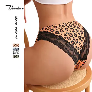 Ropa interior transpirable de seda de hielo para mujer, bragas de encaje sin costuras con estampado de leopardo, nuevo diseño, envío directo