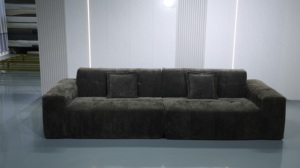 Sofá Recto de 3 Plazas, 300x100x70cm, Sofá de Pana Gris Oscuro con Rayas Anchas para Sala de Estar, Respaldo Acolchado para Apartamento - Product Image 6
