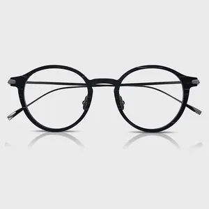 Yeetian Classic Black Round Optical Eyeglasses Custom Logo Wood Carbon Fiber Eyewear Frame Men