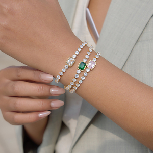 <span class=keywords><strong>Bracciale</strong></span> Tennis J&D Jewelry in Acciaio Inossidabile Placcato Oro 18K con Zirconia Quadrata Taglio Smeraldo, Gioielli Impermeabili per Donne - Product Image 3