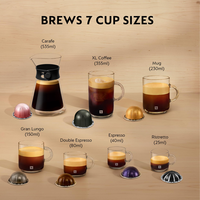 Machine à café à capsules semi-automatique avec mousseur à lait, compatible avec les dosettes Vertuo, expresso/latte/cappuccino à une touche