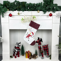 Chaussettes de Noël en polyester rouge et blanc, bordure tricotée, broderie de dessins animés, Père Noël, chiot, chaton, pingouin, sapin de Noël, bonbons de Noël