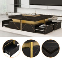 Table basse carrée moderne en marbre noir avec 4 tiroirs, meubles de salon