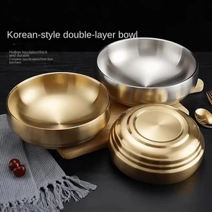 <span class=keywords><strong>Bol</strong></span> à ramen doré double couche en acier inoxydable de style coréen <span class=keywords><strong>bol</strong></span> à salade épaissi en poudre d'escargot pour soupe de riz aux nouilles froides - Product Image 2