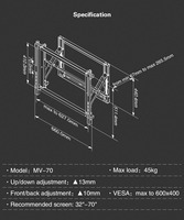 Support mural vidéo réglable Push-In Pop-Out Led Lcd Tv support articulé pour écran plat de 30-70 pouces