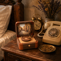Boîte à musique tourne-disque style vintage en noyer massif, décoration d'étagère, ornement rétro pour lecteur de disques, idéal pour café, hôtel et décoration intérieure