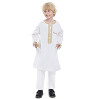Ensemble 2 pièces de haute qualité en polyester pour garçons musulmans, broderie dorée, caftan à manches longues, robe islamique et pantalon pour les fêtes