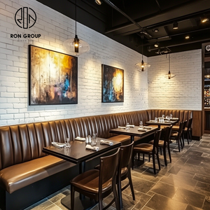 Juego de Muebles de Lujo Modernos para Cafetería, Hotel o Restaurante, con Mesa de Mármol Marrón, Sillas de Cuero, Bancos y Sofás - Product Image 5